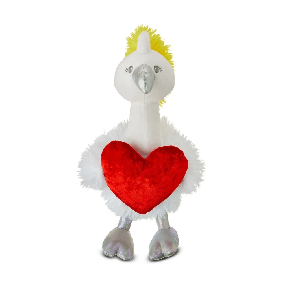 Valentine's Day White Flamingo with Red Heart Plush, 10.5 in, by Way To Celebrat